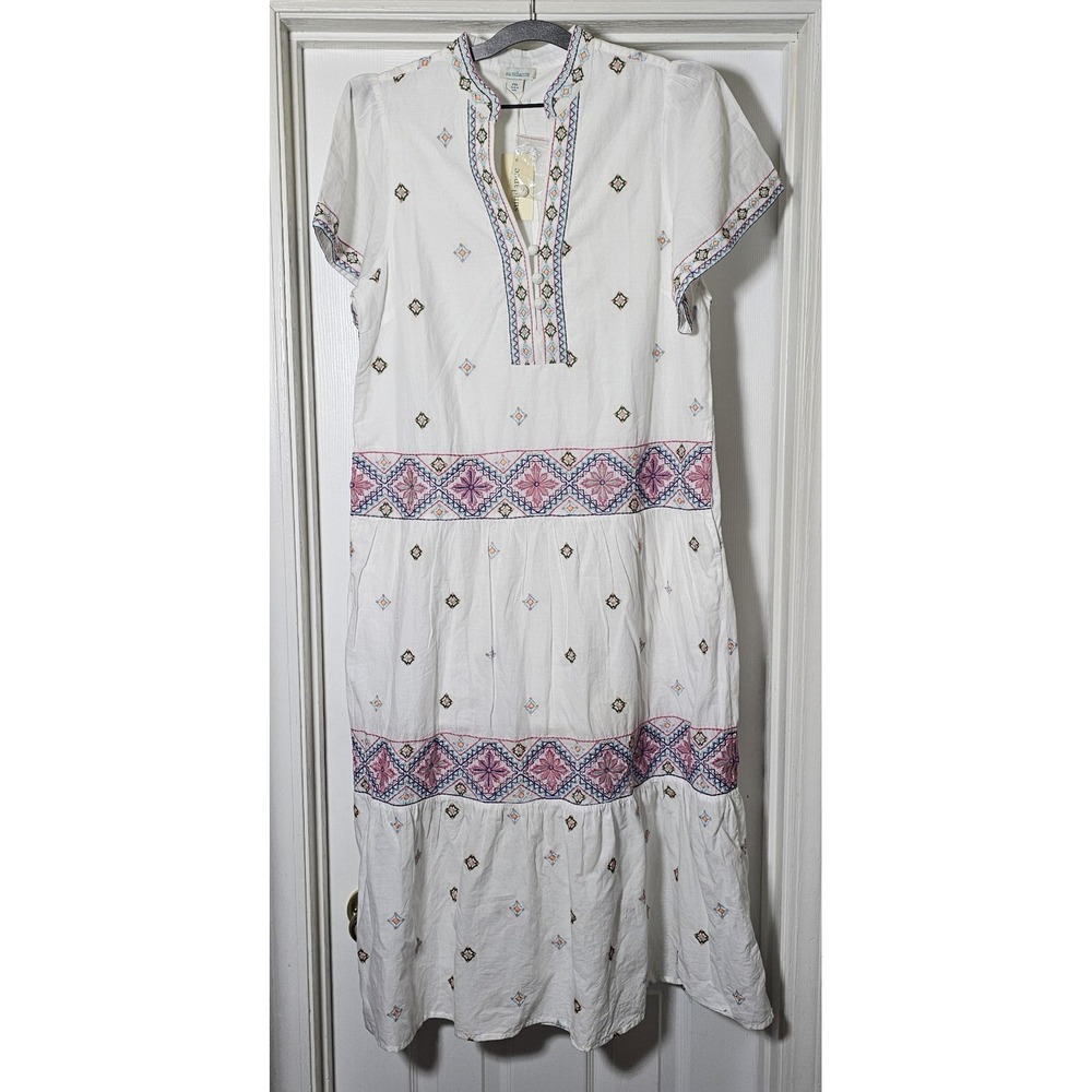 Sundance Briella Embroidered Maxi Dress White Size Medium Petite Lined Cotton